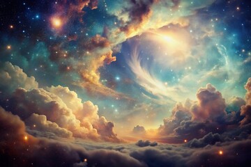 Vintage Style Nebula Art with Colorful Cosmic Elements for Space Enthusiasts