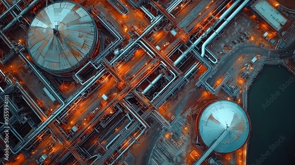 Leinwandbilder aerial view showcasing the complex network of interconnected oil storage tanks and pipelines within 