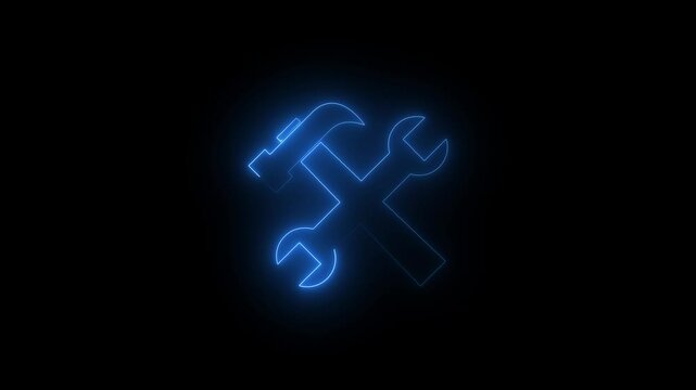 Glowing neon tools bar icon with black background video 4k.