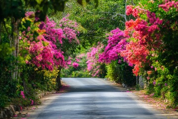 Vibrant flower covered roadside creating a scenic and beautiful landscape in photography