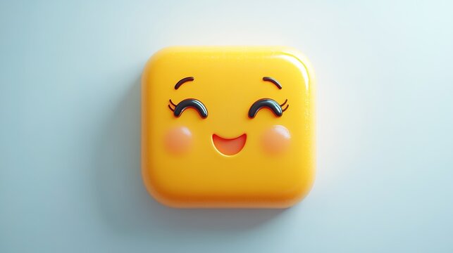 very cute square yellow cheerful smiley face smiling modestly on blue background