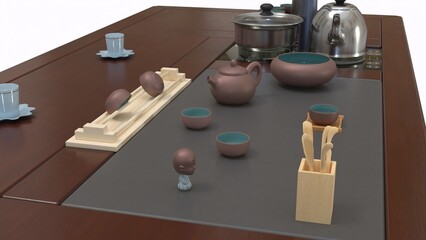 chinese style tea table white background