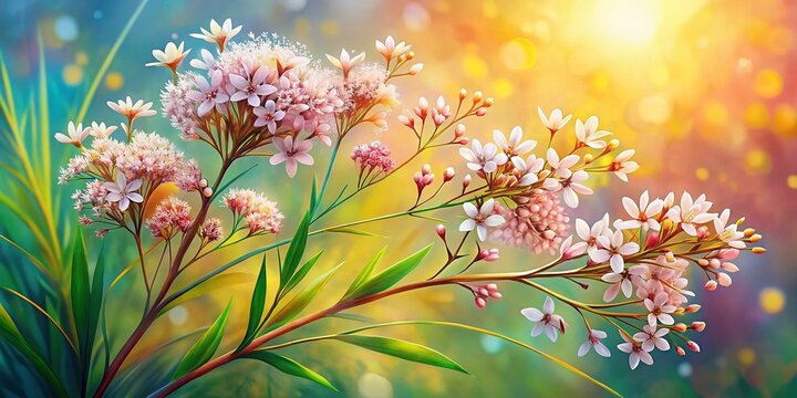 Watercolor Illustration of Rice Flower Ozothamnus Diosmifolius in High Dynamic Range for Nature and Botanical Art