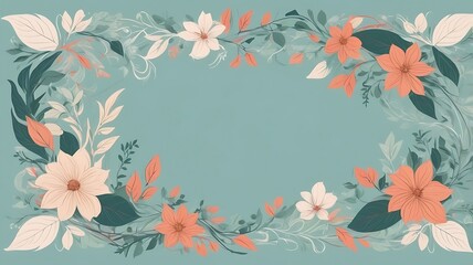 Generate an elegant floral vector border with organic and flowing leaves, intricate vines, and softly colored flowers in a hand-drawn style, forming an aesthetic frame for invitations or stationery.