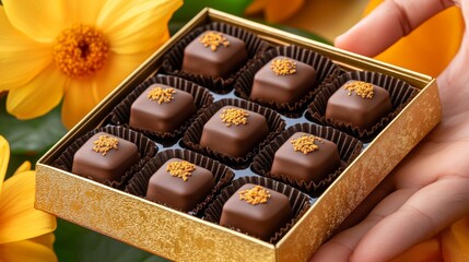 Gourmet Chocolate Truffles Box Gift Luxury Dessert Hand Holding
