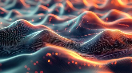 Abstract visualization of flowing waves with an illuminated pattern in a digital landscape