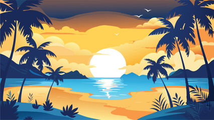 Obraz premium Beach seascape scene with palms