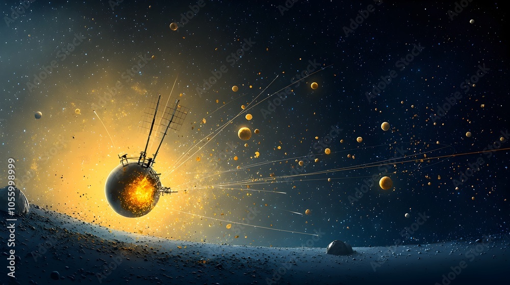 Poster Dramatic cosmic explosion with bursting energy and powerful magnetic forces illustrating the consequences of a magnetic pole flip in the space universe