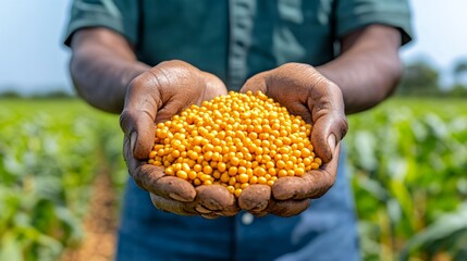 Farmer s Hands Holding Yellow Fertilizer Pellets in Field