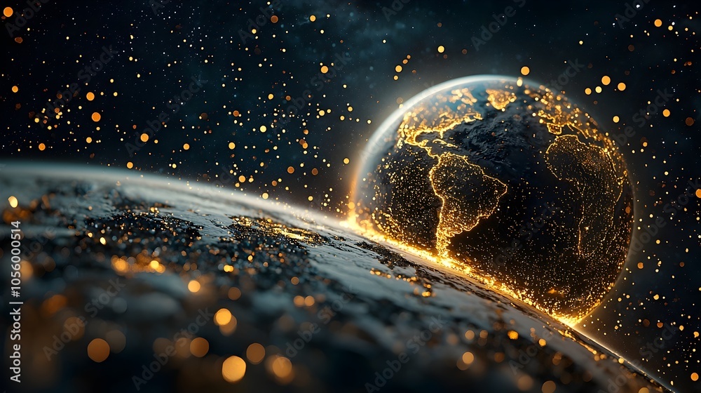 Poster Glowing Earth Poles Switching Places During Orbital Motion in Outer Space  Digital of a planet with giant luminous magnetic fields at the north and south poles