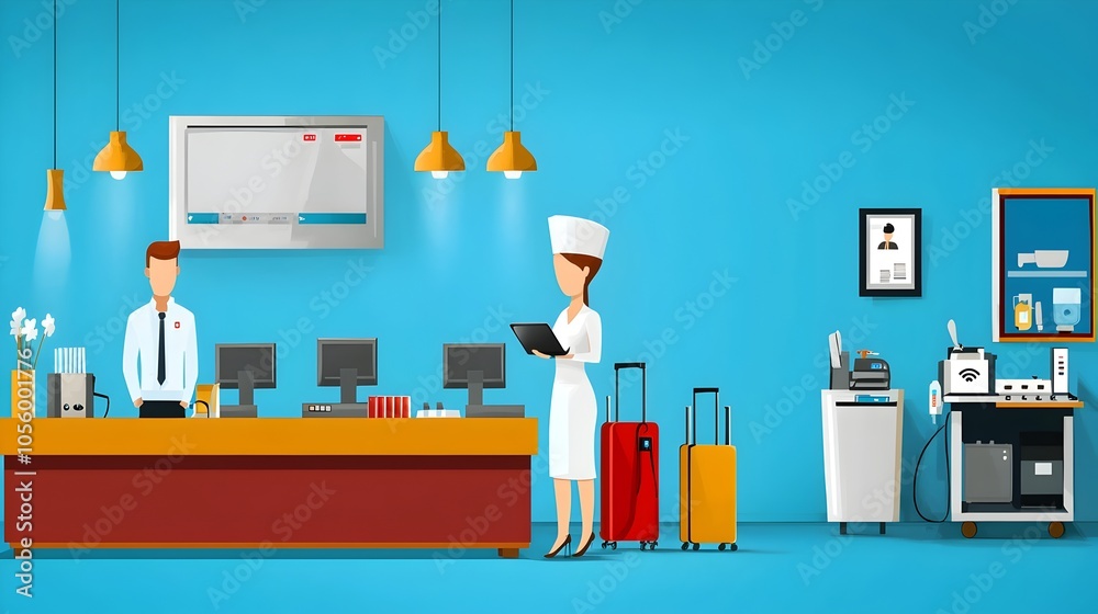 Fototapete hotel it department overseeing digital infrastructure and guest services management monitoring wi fi