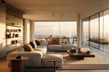 Naklejka premium Modern Interior of Stylish Living Room ,Wall Mock Up, Frame , Poster with Beautiful Background, 3d render