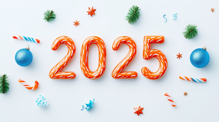 inscription  2025, with a beautiful festive snake, fun and festive atmosphere,