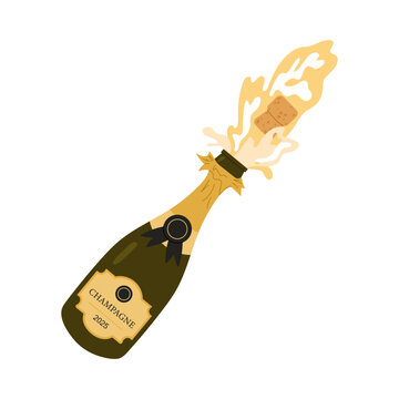 champagne bottle popping, golden splash clip art preview