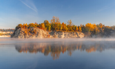 Zakrzowek lake and park in the autumn, former limestone quarry in Krakow, Poland