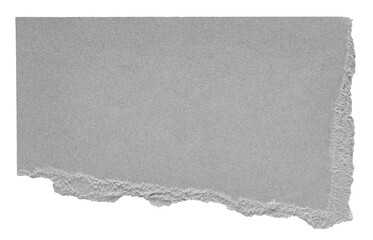 Isolated cut out torn piece of blank grey paper note cardboard with texture and copy space for...