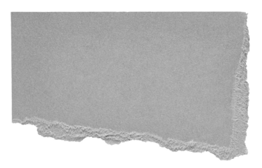 Isolated cut out torn piece of blank grey paper note cardboard with texture and copy space for text, transparent png background design element
