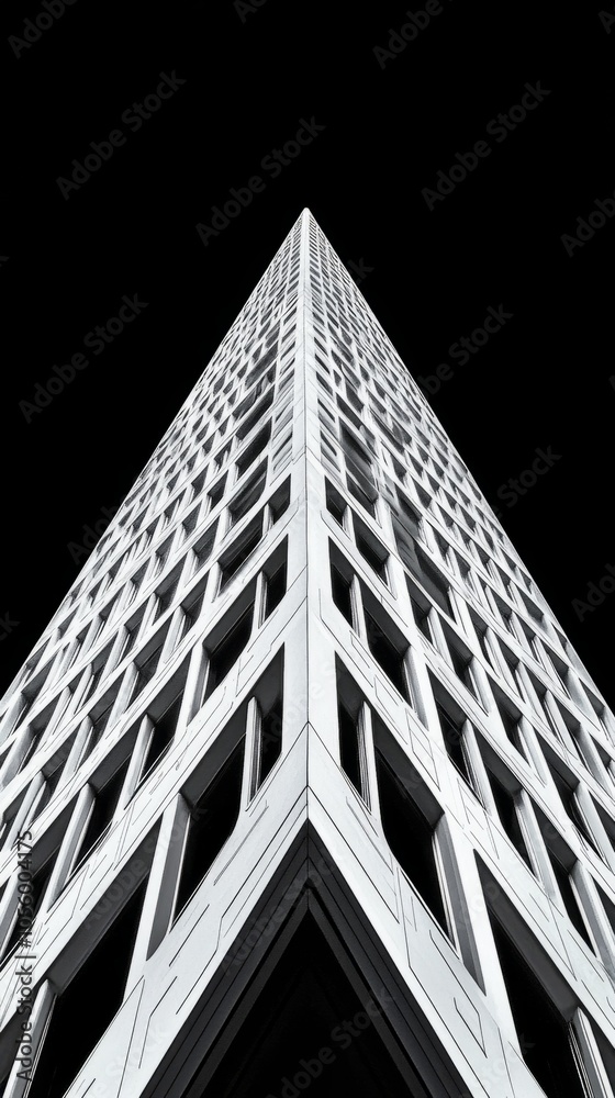 Poster A tall building with a triangular shape and many windows