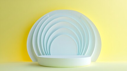 Obraz premium white podium against yellow background with arch and columns