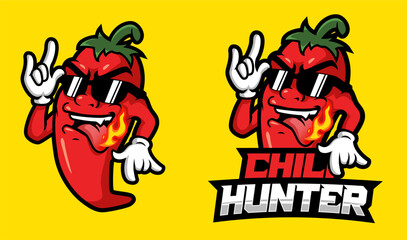 Chilli pepper mascot with sunglasses illustration