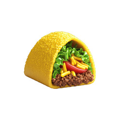 3D taco with seasoned ground meat shredded cheese lettuce and tomato in a crispy shell isolated on a transparent background 
