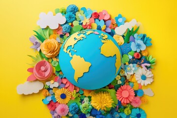 Colorful Paper Collage of World Globe for Eco-Friendly School Project