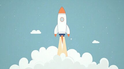 A rocket launching into the sky, surrounded by clouds, symbolizing innovation and exploration.