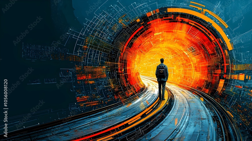 Leinwandbilder surreal digital depicting futuristic subway lines rendered as dynamic unpredictable magnetic waves f