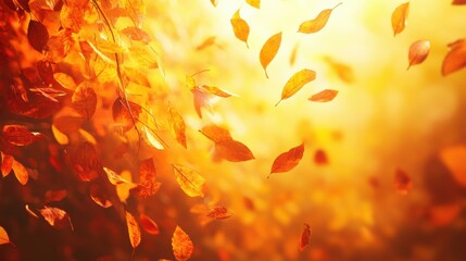 golden autumn forest with sunlight filtering through colorful leaves, vibrant fall foliage and peaceful nature