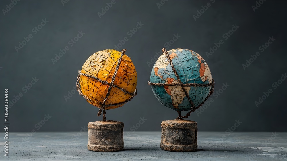 Aufkleber Two globes with reversed magnetic poles creating an intriguing visual display of attraction and repulsion