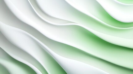 Obraz premium Abstract background with white and green wavy lines, creating a soft and flowing design.