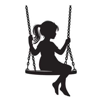 recommend clip art: Child on a swing silhouette vector black color white background 