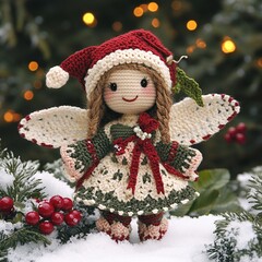 Nice beautiful New Year and Christmas fairy crocheted handmade hand decor, craft, creative art decor picture holiday 