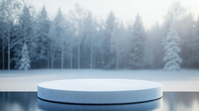 3d empty podium against snowy forest