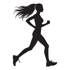 Jogging woman silhouette vector black color white background 