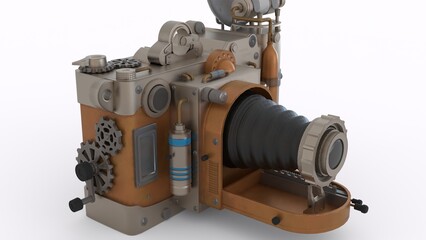 Naklejka premium steampunk camera with white background