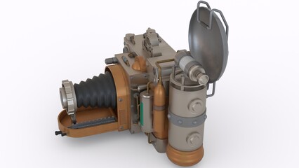 Naklejka premium steampunk camera with white background