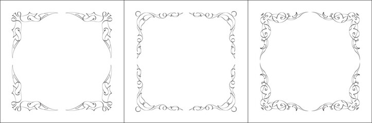Set of three vector decorative frames. Black and white. Vector frame for all sizes and formats. Isolated vector illustration.	
