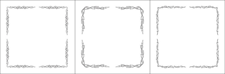Set of three vector decorative frames. Black and white. Vector frame for all sizes and formats. Isolated vector illustration.	
