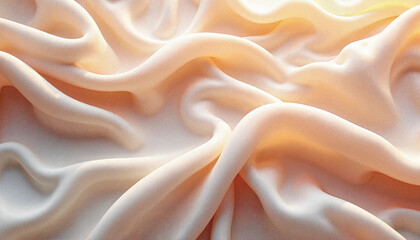 Fototapeta premium Soft Silky Fabric In Peach And White Tones With Gentle Waves And Folds