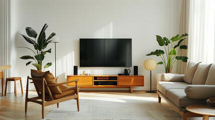 Fototapeta premium Scandinavian Living Room with Modern Twist and Mid-Century Elements