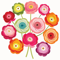 Seamless retro floral pattern with colorful roses and pink circles, a vintage flower art decoration