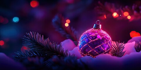 Obraz premium Christmas ball ornament beautifully detailed on a fir tree branch, perfect for holiday decoration