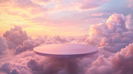 empty abstract podium above the pink clouds