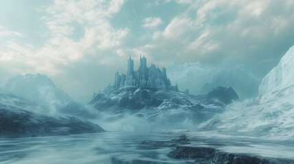 Majestic Ice Fortress in a Frozen Kingdom