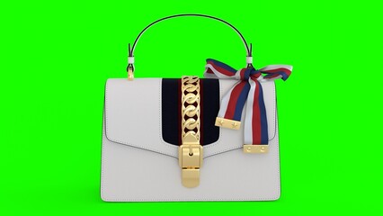 stylish white ladies purse with green background