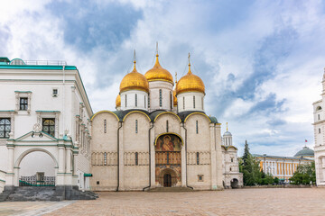 The Dormition Cathedral in Moscow Kremlin, also known as the Assumption Cathedral or Cathedral of the Assumption