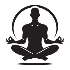 Person meditating silhouette vector black color white background 