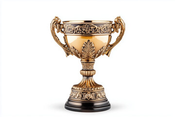 Golden award trophy isolated on a white background.