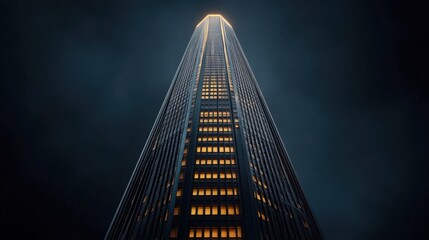 Illuminated skyscraper reaching towards the night sky a stunning architectural marvel
